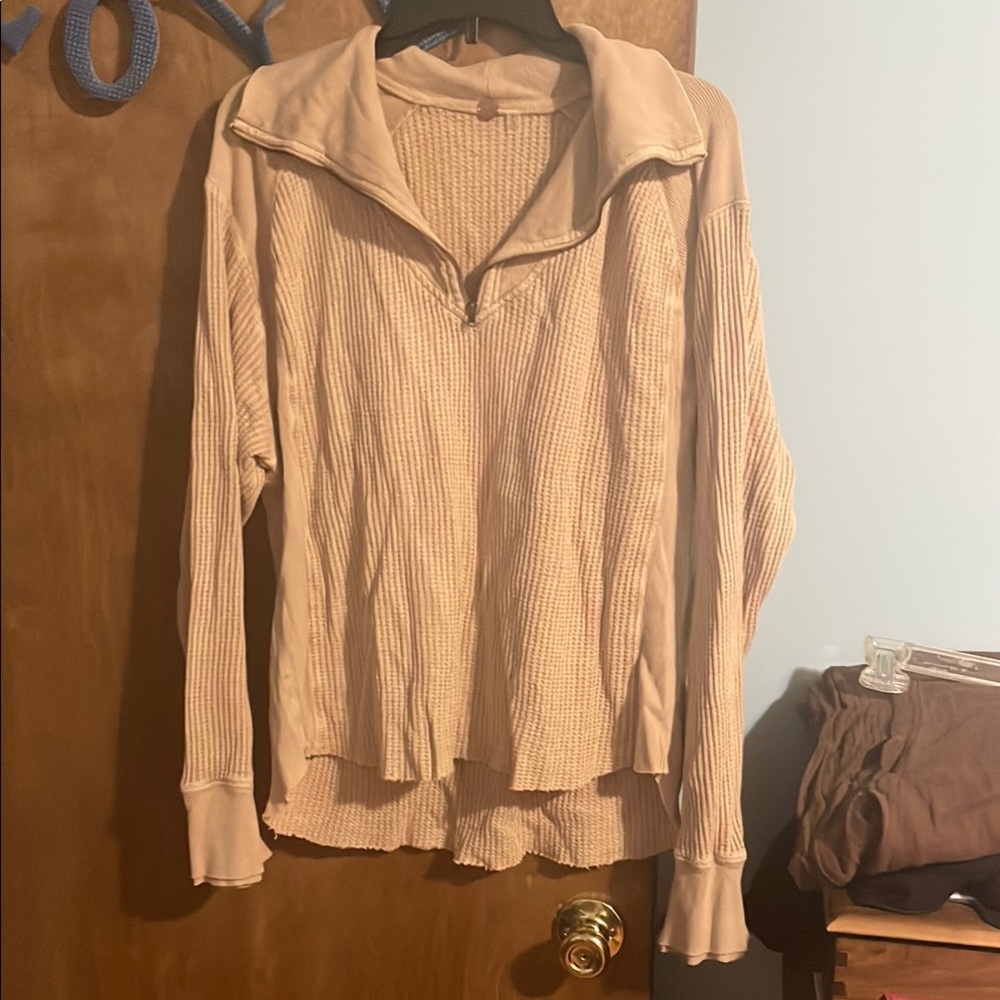 Free People Tan Long Sleeve Tee Relaxed Knit